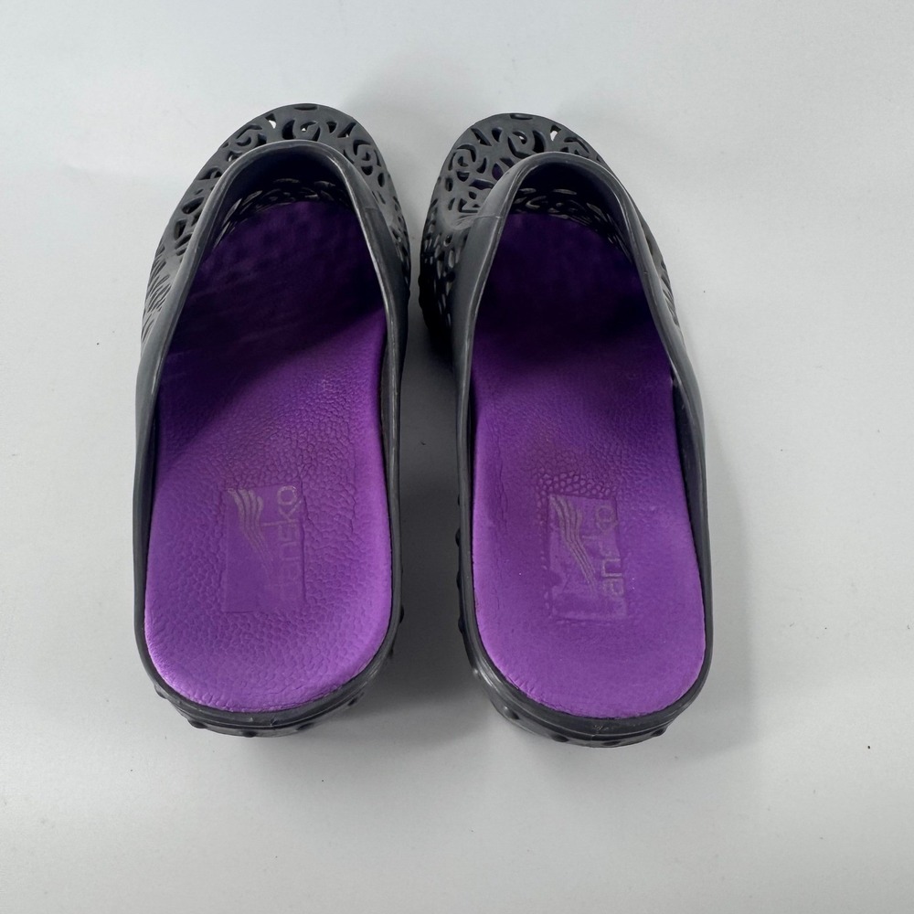 Dansko Laser Cut Clog Mules Gray Purple Floral Filigree Slip On Shoes Womens 39 - Picture 7 of 11